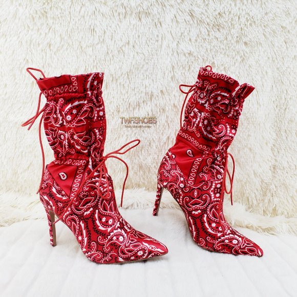 Mata Shoes - Drawstring 4" Stiletto High Heel Mid Calf Boots 8.5 LAST ONE